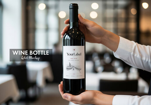 Red wine bottle label mockup