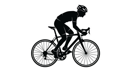 Obraz premium Silhouette of a cyclist riding a bicycle, black and white vector illustration