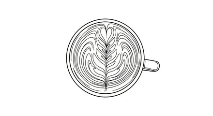 Line art of latte art in a cup with a fern pattern © ranesa