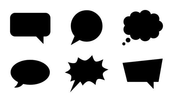 Speech Bubbles Vector Icons, Communication Dialogue Shapes, Conversation Message Clouds, Black Graphic Elements
