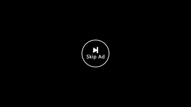 Skip ad button digital interface element for skipping advertisements on a black background.