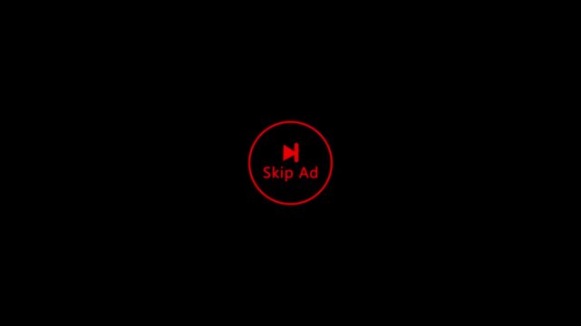 Skip ad button digital interface element for skipping advertisements on a black background.