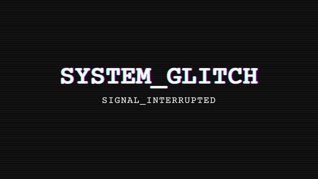 System glitch, black screen with error message, digital technology background, symbolizing technical issues, seamless loop