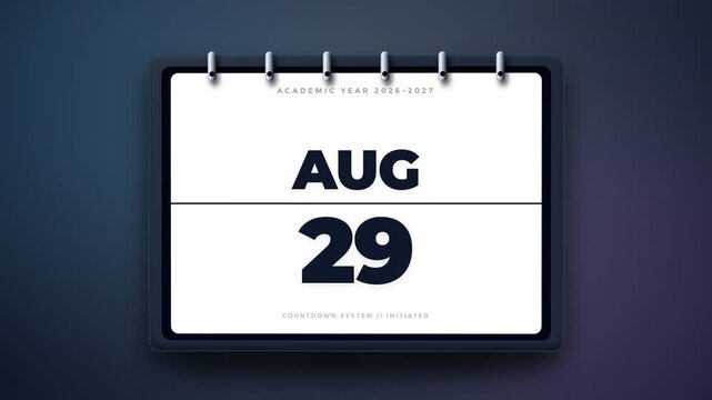 Flip calendar counts down from holiday relaxation to the first school day, showing an August back to school schedule transition.