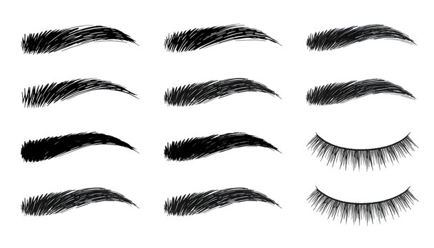 Set of eyebrow shapes. Collection of eyelash styles. Beauty makeup icons.