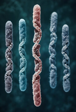 Realistic close-up of five chromosomes floating