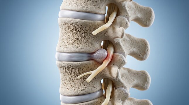 Lumbar Disc Herniation Compressing Spinal Nerve Medical Anatomy 3D visualization