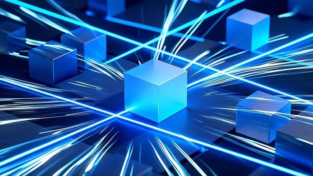 Blue glowing cubes and lines