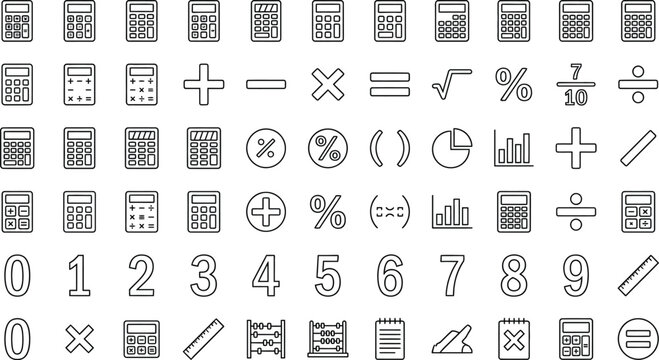 Comprehensive Collection of Essential Mathematical Symbols and Arithmetic Operators Vector Icons for Calculator Applications Education and Finance Featuring Plus Minus Multiply Divide and Equal Sign