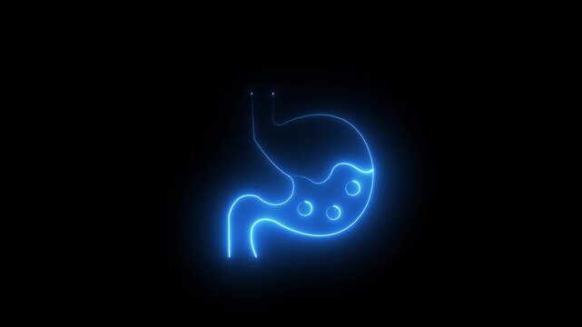 Modern glowing neon stomach icon for digestion and gastric health.