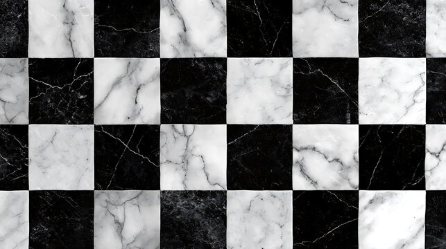 Seamless black and white marble checkered floor texture.