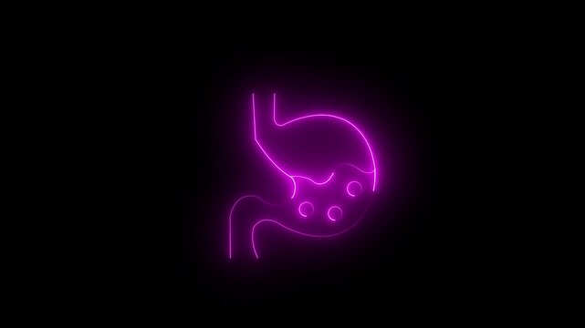 Modern glowing neon stomach icon for digestion and gastric health.