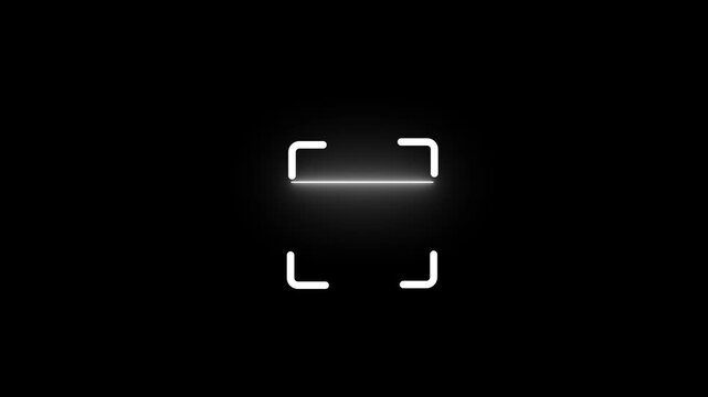Animated neon scanner icon isolated on black background with glowing scan.