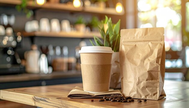 Coffee shop takeaway concept with environmentally friendly disposable packaging