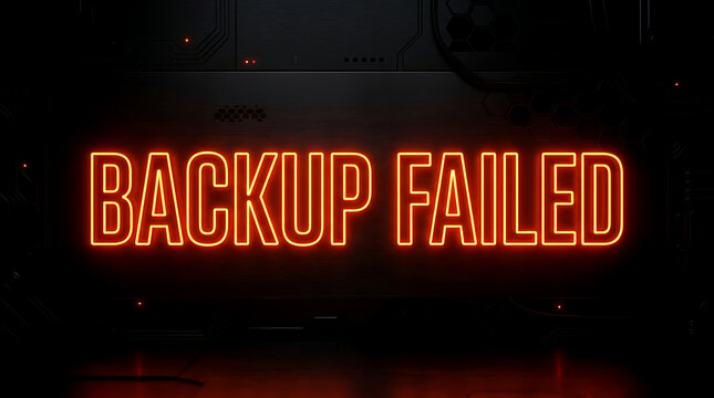 Backup failed text message displayed on a retro computer screen with dark background.
