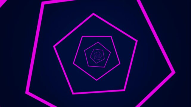 Neon pink pentagonal tunnel abstract motion background, hypnotic geometric shape animation for digital projects