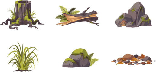 Forest Wilderness Woodland Landscape Natural Cartoon Vector Element Asset Set © Hossain