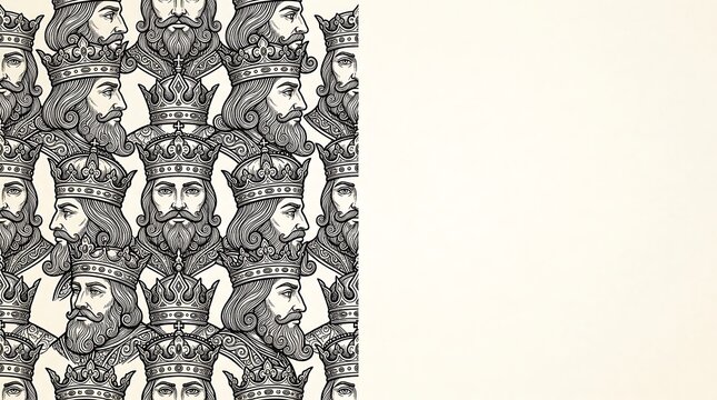 Medieval king pattern with vintage crown and beard illustration
