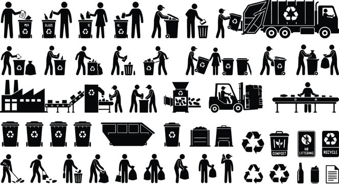 People recycling and waste management process