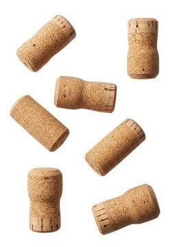 Natural wine corks scattered isolated on a transparent background set