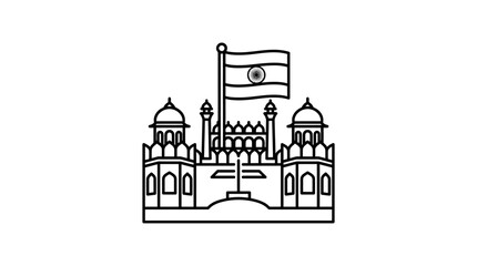 Obraz premium Indian Flag Waving Over Red Fort Icon