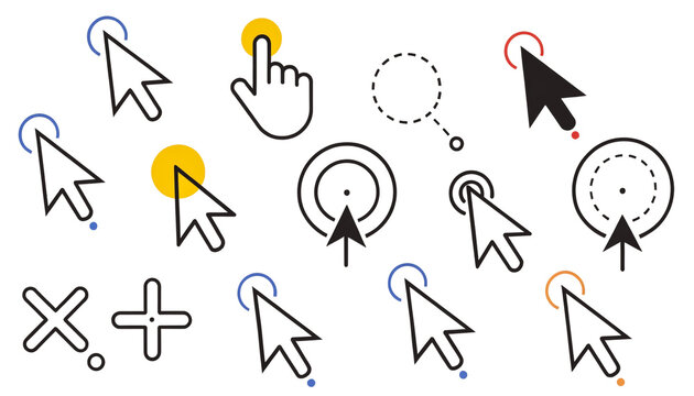 Computer mouse cursors set. Digital pointer icons. Web interface design.