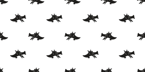 pteranodon seamless pattern flying dinosaur cartoon Pterosaurs vector doodle illustration wrapping paper tile background repeat wallpaper scarf isolated design black © CNuisin