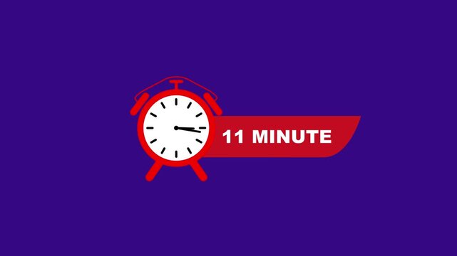 Red alarm clock on purple background showing 11 minute time
