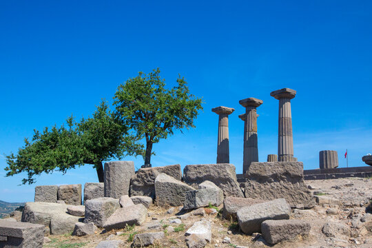 Ancient Temple of Athena Ruins with Doric Columns in Assos Behramkale Turkey