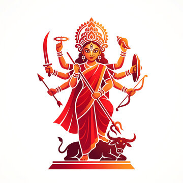 Minimalist Vector Art of Goddess Durga Slaying Mahishasura