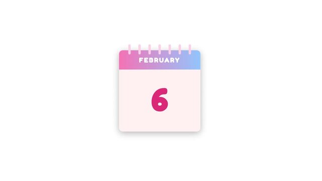 Animated calendar page showing changing dates in February with a vibrant gradient header in this motion graphic design video clip