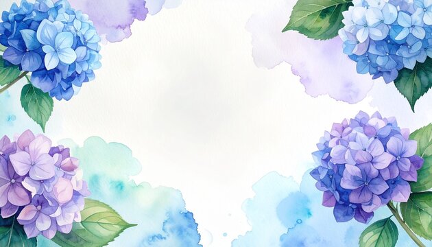 Watercolor Hydrangea Floral Background with Copy Space