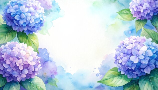 Watercolor Hydrangea Floral Background with Copy Space