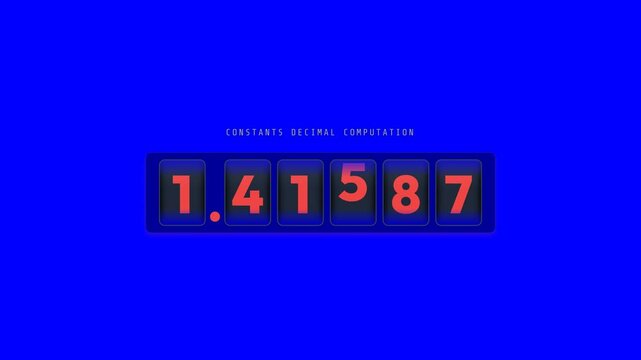 Digital counter displaying changing mathematical decimal constants with rapid motion animation for scientific research and complex data analysis video projects