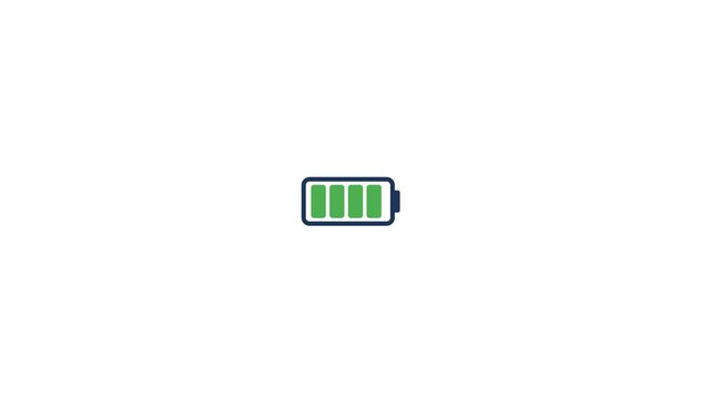 Digital battery icon charging up with green bars in a smooth loading sequence for this minimalist motion animation video clip