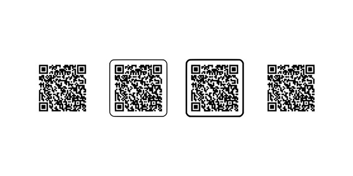 Qr Code Set of Four Distinct Border Styles for Scanning, Data Access, Authentication, and Digital Information Design Concept