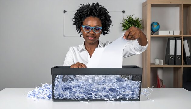 Person shredding paper in officePerson shredding paper in office