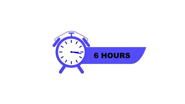 Blue alarm clock with 6 hours text on white background time