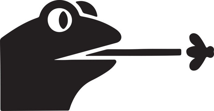 Frog silhouette catching fly with tongue against white background representing nature's ingenuity