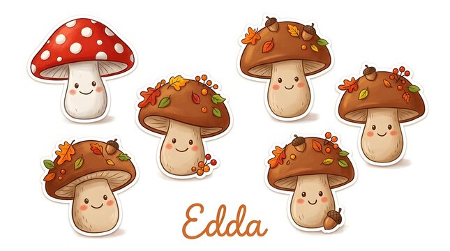 Autumn mushroom stickers