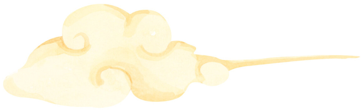 Oriental cloud illustration, watercolor wavy clouds with fluffy swirl shape, mid autumn festival decoration, lunar new year design, Asian traditional culture.