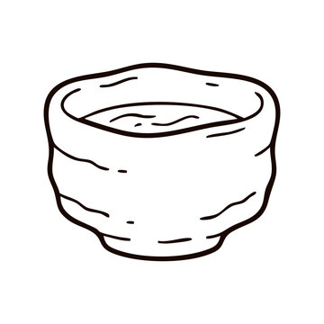 Traditional ceramic dip bowl hand drawn vector icon illustration for serving side dish sauces or Japanese matcha tea