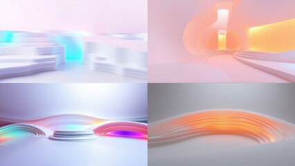 Fototapeta premium Abstract backgrounds, smooth curves, soft lighting. Minimalist designs, pastel colors, modern aesthetic. Geometric shapes, studio setup, digital rendering.