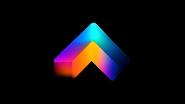 Vibrant 3d growth arrow with rainbow gradient on black background with gradient pointing upwards upwards set against inspiration technology with innovation