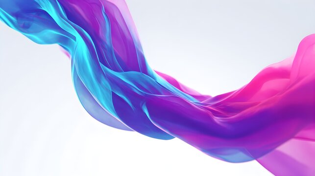 Vibrant cyan and magenta ribbon like data stream flowing across white background with luminous wavy ribbon stream shades communication information