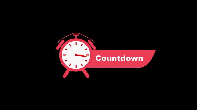 Red alarm clock with countdown text on black white black background