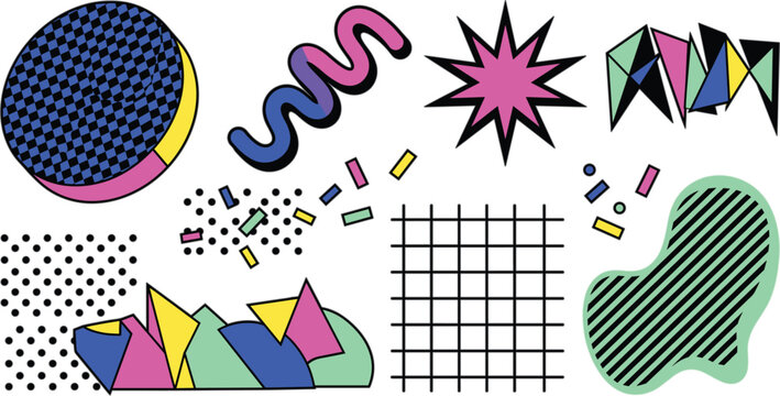  Trendy Memphis Style Retro 90s Geometric Pattern Shapes Vector Set