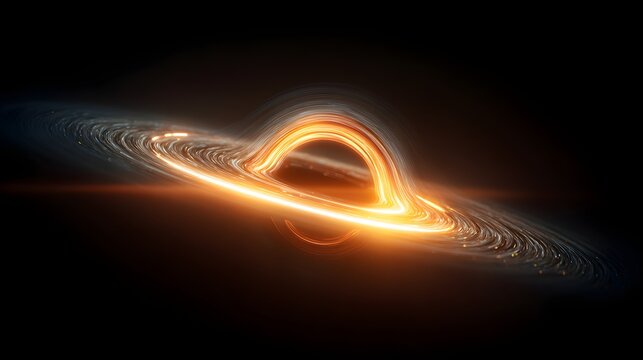 Glowing black hole singularity isolated in space with depicts miniature glowing light swirling around space vibrant orange astrophysics technology