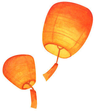 Watercolor painting of Mid Autumn Festival Sky Lantern.