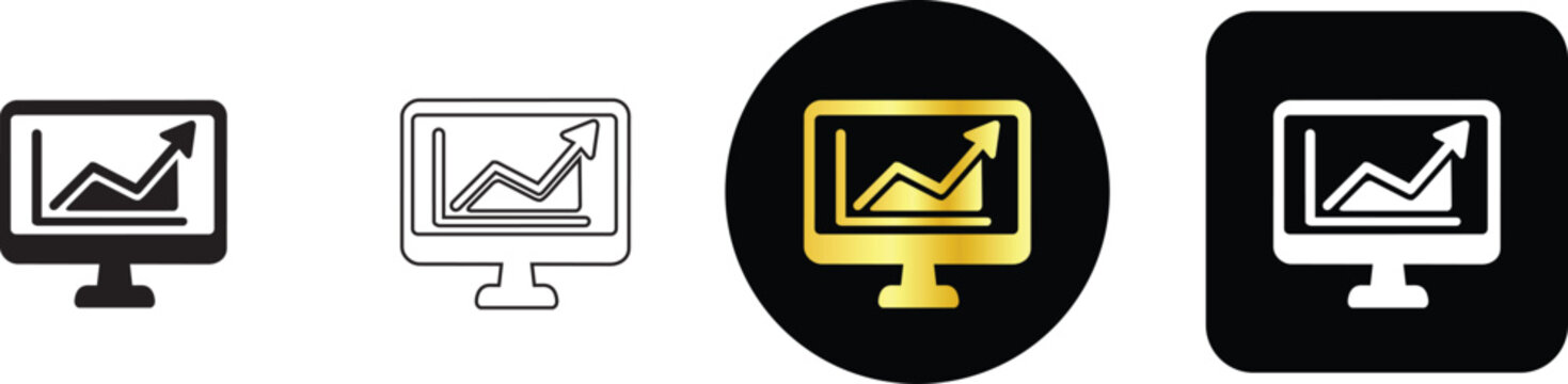 Financial growth business graph on computer monitor icon set for data analysis